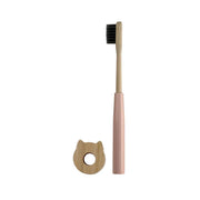 children toothbrush + wooden holder - pink
