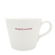 Keith Brymer Jones Christmas Word Range Medium Ceramic White Mug - naughty or nice (red) - 350ml