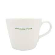 Keith Brymer Jones Christmas Word Range Medium Ceramic White Mug - christmas cuppa (green) - 350ml